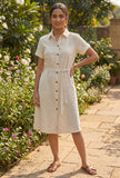 Natural Beige Cotton Shirt Dress with Tie-Up Belt