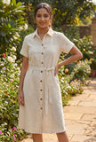 Natural Beige Cotton Shirt Dress with Tie-Up Belt