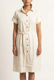 Natural Beige Cotton Shirt Dress with Tie-Up Belt