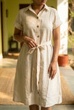 Natural Beige Cotton Shirt Dress with Tie-Up Belt