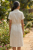 Natural Beige Cotton Shirt Dress with Tie-Up Belt