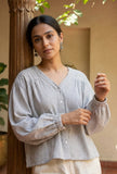 Women's Striped Balloon Sleeve Top