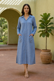 Serene Sky Blue Button-Down Shirt Dress