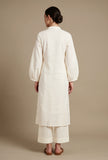 Set of 2: Ivory Textured Cotton Kurta with Straight Pant Set