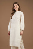 Ivory Textured Cotton Straight Kurta