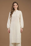 Ivory Textured Cotton Straight Kurta