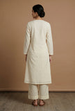Set of 2: Off-White Pintuck Cotton Kurta with Straight Pant Set