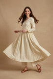 Off-White Lurex Stripe Flared Kurta