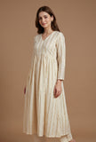 Off-White Lurex Stripe Flared Kurta