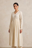 Ivory Textured Gathered Cotton Kurta
