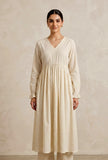 Ivory Textured Gathered Cotton Kurta