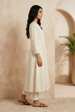 Set of 2: Ivory Cotton Lurex Self Design A-Line Kurta with Pant Set
