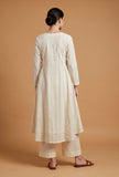 Set of 2: Ivory Cotton Lurex Self Design A-Line Kurta with Pant Set