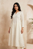 Women's Ivory Cotton Lurex Self Design A-Line Kurta