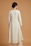 Women's Ivory Cotton Lurex Self Design A-Line Kurta