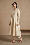 Set of 2: Off-White Cotton Silk Flared Kurta with Straight Pant Set