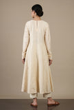 Set of 2: Off-White Cotton Silk Flared Kurta with Straight Pant Set