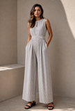 Monochrome Muse Striped Sleeveless Cutout Stripe Jumpsuit
