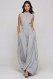 Monochrome Muse Striped Sleeveless Cutout Stripe Jumpsuit
