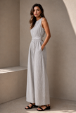 Monochrome Muse Striped Sleeveless Cutout Stripe Jumpsuit