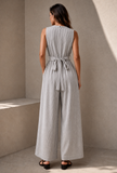 Monochrome Muse Striped Sleeveless Cutout Stripe Jumpsuit