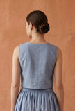 Dusty Blue Cotton Slub V-Neck Button-Down Crop Top