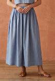 Dusty Blue Cotton Slub Gathered Maxi Skirt