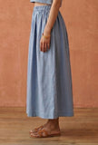 Dusty Blue Cotton Slub Gathered Maxi Skirt