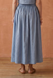 Dusty Blue Cotton Slub Gathered Maxi Skirt