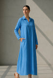 Sky Blue Relaxed Fit Cotton Collared Maxi Dress