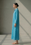 Sky Blue Relaxed Fit Cotton Collared Maxi Dress