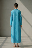 Sky Blue Relaxed Fit Cotton Collared Maxi Dress