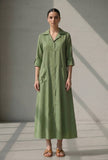 Olive Green Button-Down Cotton Long Dress