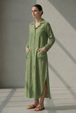 Olive Green Button-Down Cotton Long Dress