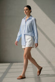 Set of 2: Powder Blue Cotton Shirt with White Shorts Co-ord Set