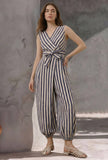 Navy Blue & White Stripe Harem Jumpsuit
