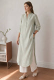 Sage Green Vertical Striped Straight Kurta