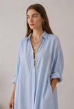 Blue & White Striped Oversized Shirt Maxi Dress