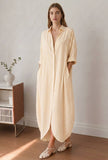 Lemon Yellow Striped Relaxed Fit Shirt Collar Maxi Dress