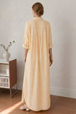 Lemon Yellow Striped Relaxed Fit Shirt Collar Maxi Dress