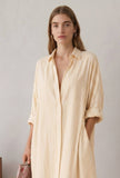Lemon Yellow Striped Relaxed Fit Shirt Collar Maxi Dress