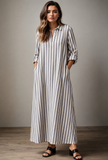 White & Blue Striped Cotton Shirt Dress
