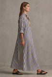 White & Blue Striped Cotton Shirt Dress