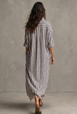 White & Blue Striped Cotton Shirt Dress