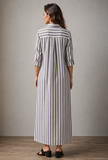 White & Blue Striped Cotton Shirt Dress