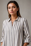 White & Blue Striped Cotton Shirt Dress