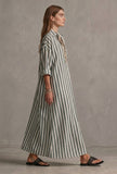 Sage Green Striped Cotton Shirt Maxi Dress