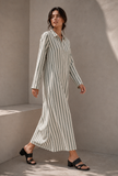 Sage Green Striped Cotton Shirt Maxi Dress