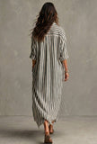Sage Green Striped Cotton Shirt Maxi Dress
