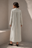 Sage Green Striped Cotton Shirt Maxi Dress